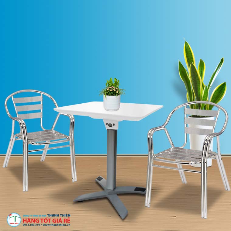 Bàn nhôm café mặt nhựa vuông GCP 013