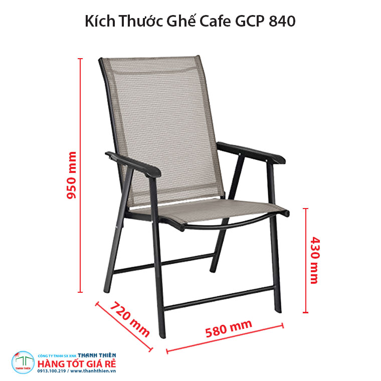 Kích thước ghế lưới cafe GCP 840
