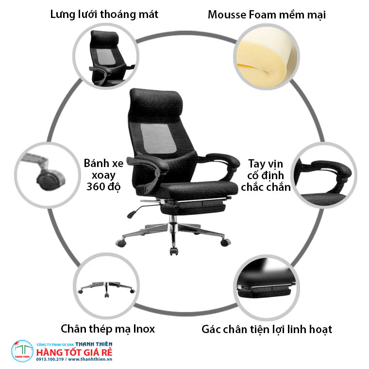 Cấu trúc ghế lưới xoay giám đốc GVP 1245