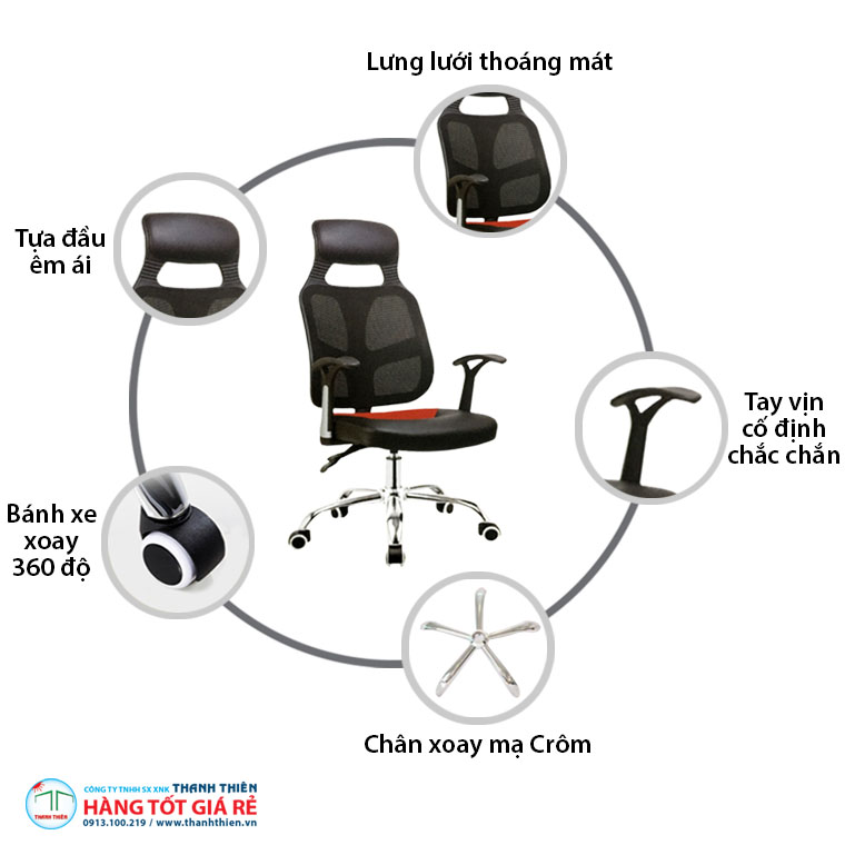 Cấu trúc ghế lưới văn phòng GVP 1227