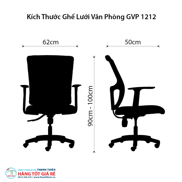 Kích thước ghế lưới xoay văn phòng GVP 1212 