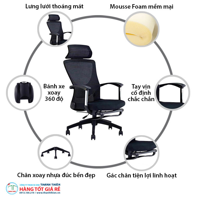 Ưu điểm đặc biệt của ghế xoay lưới trưởng phòng GVP 1243