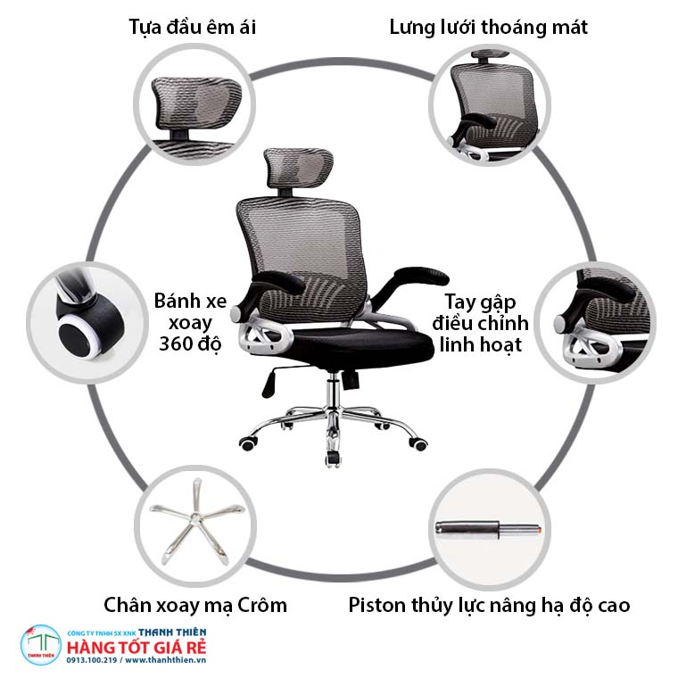 Cấu trúc ghế xoay lưới văn phòng GVP 1233