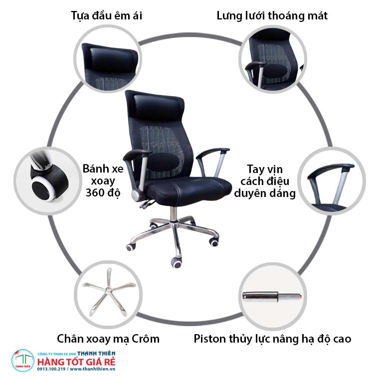 Cấu trúc ghế lưới xoay trưởng phong GVP 1235
