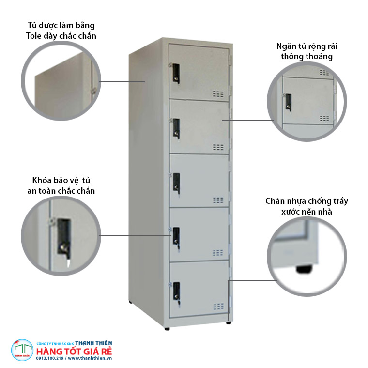 Đặc điểm tủ sắt locker 5 ngăn 5 cánh mở TLK 18